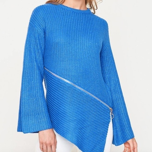 NWT Blue Asymmetrical Zipper Sweater Size M by Hayden LA Was $48 - Picture 2 of 8